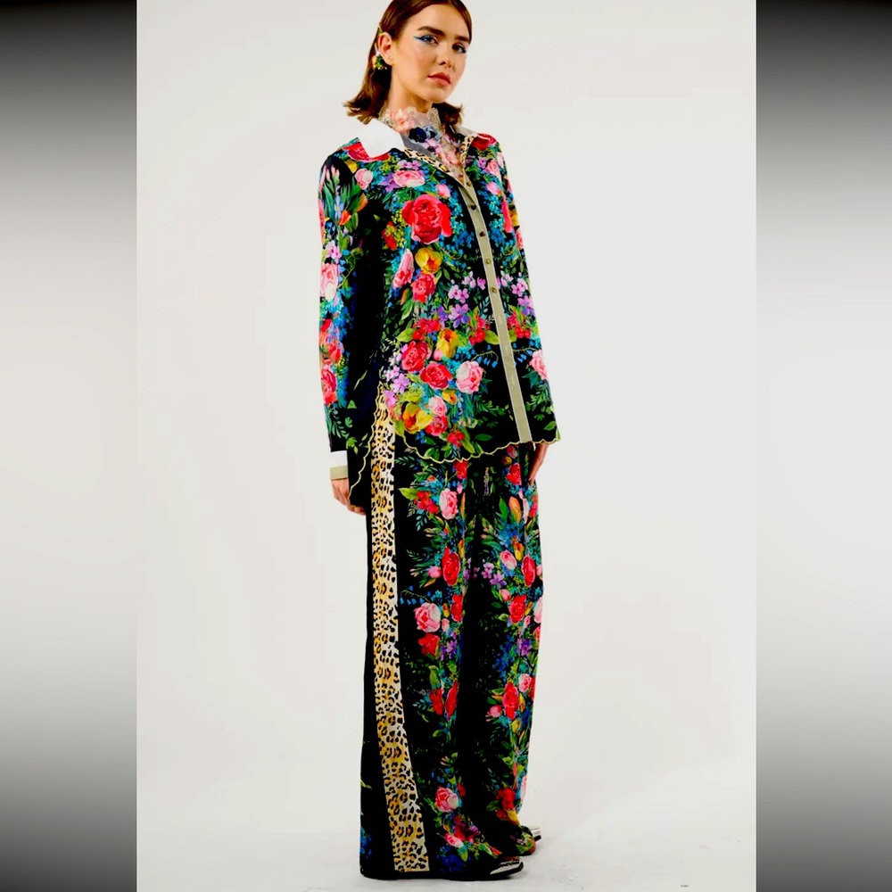 Aratta Zinnia Set- floral leopard blouse pants. Sz L ,new blouse size Medium